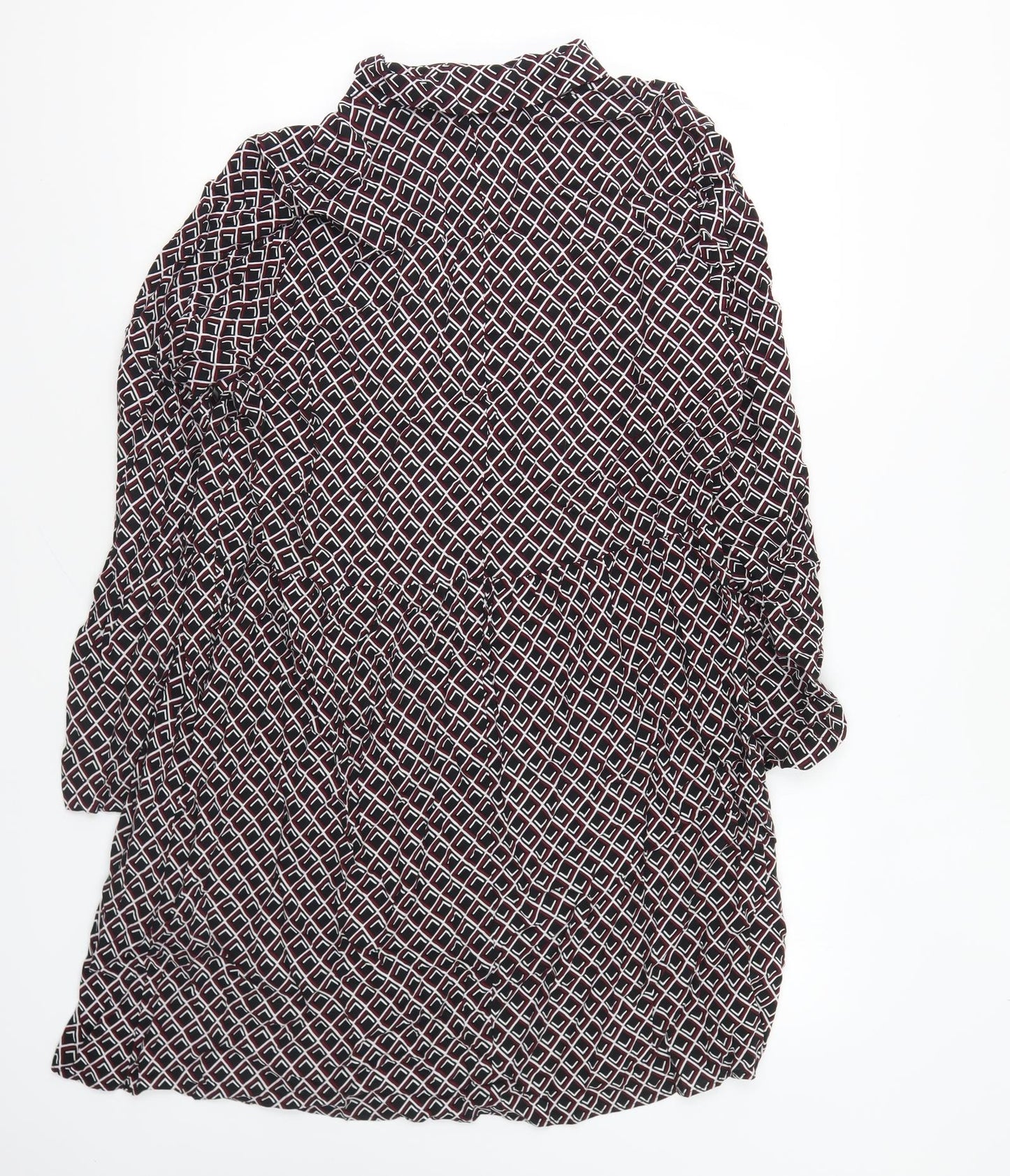 Primark Womens Multicoloured Geometric Viscose Shirt Dress Size 16 Collared Button