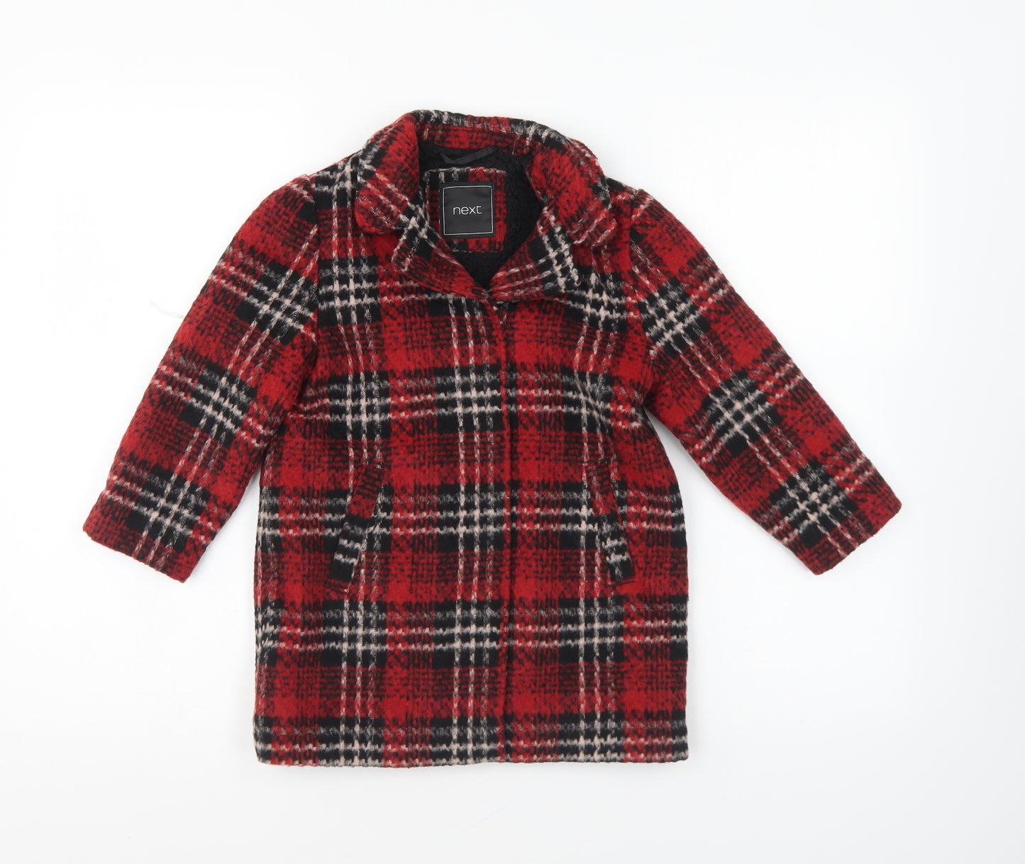 NEXT Girls Red Plaid Overcoat Coat Size 4 Years Snap