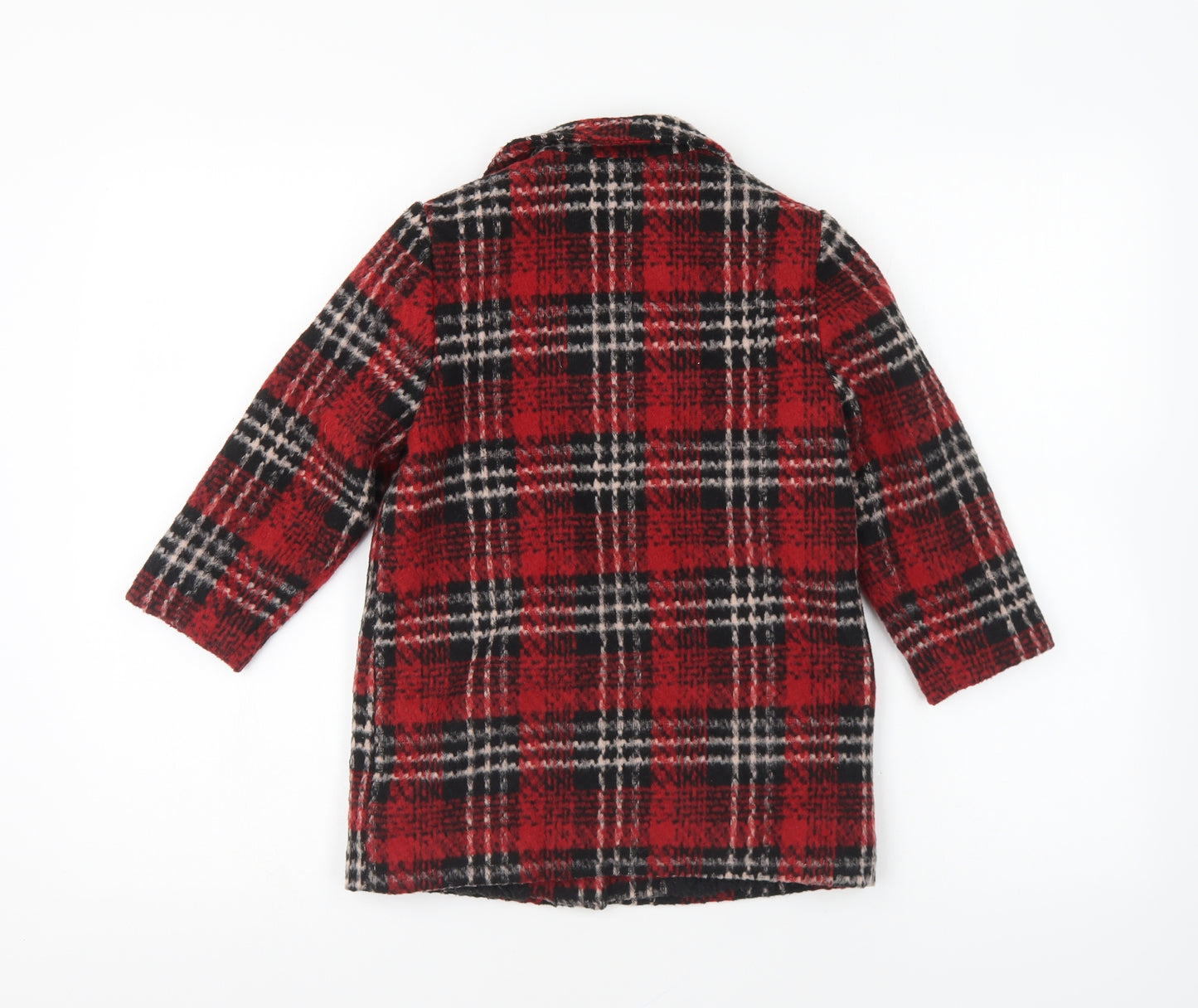 NEXT Girls Red Plaid Overcoat Coat Size 4 Years Snap