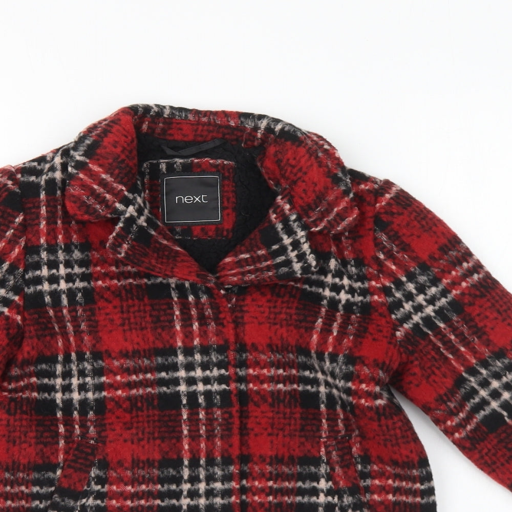 NEXT Girls Red Plaid Overcoat Coat Size 4 Years Snap