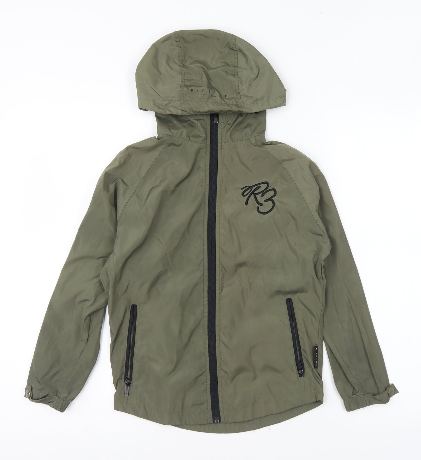Ripstop Boys Green Rain Coat Coat Size XS Zip