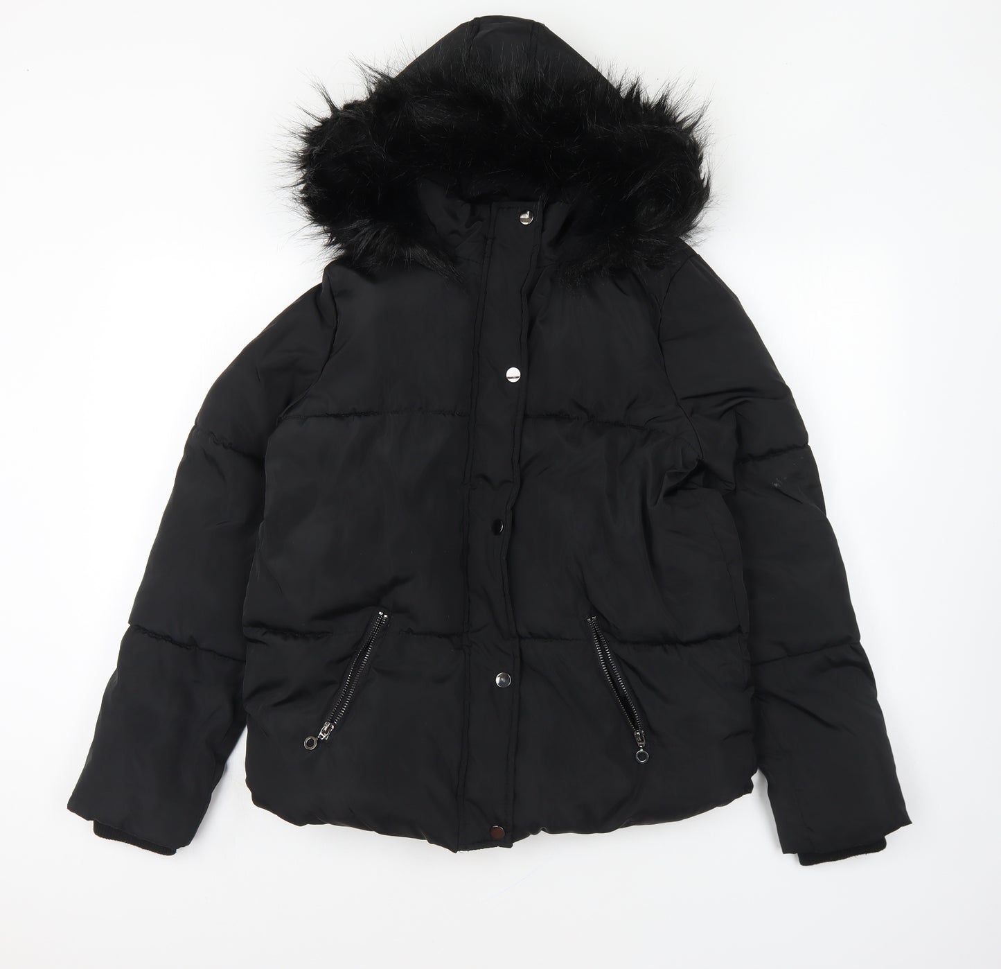 F&F Girls Black Puffer Jacket Coat Size 13-14 Years Zip