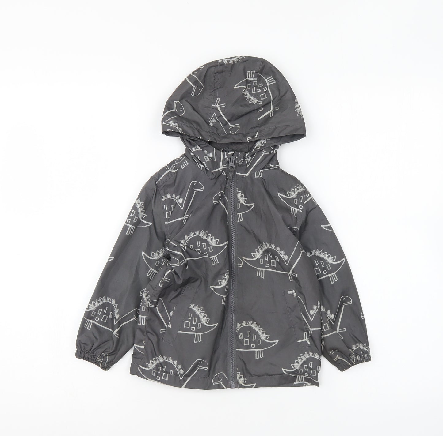 George Girls Grey Geometric Rain Coat Coat Size 18-24 Months Zip - Dinosaurs