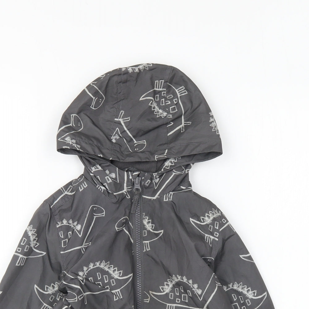 George Girls Grey Geometric Rain Coat Coat Size 18-24 Months Zip - Dinosaurs