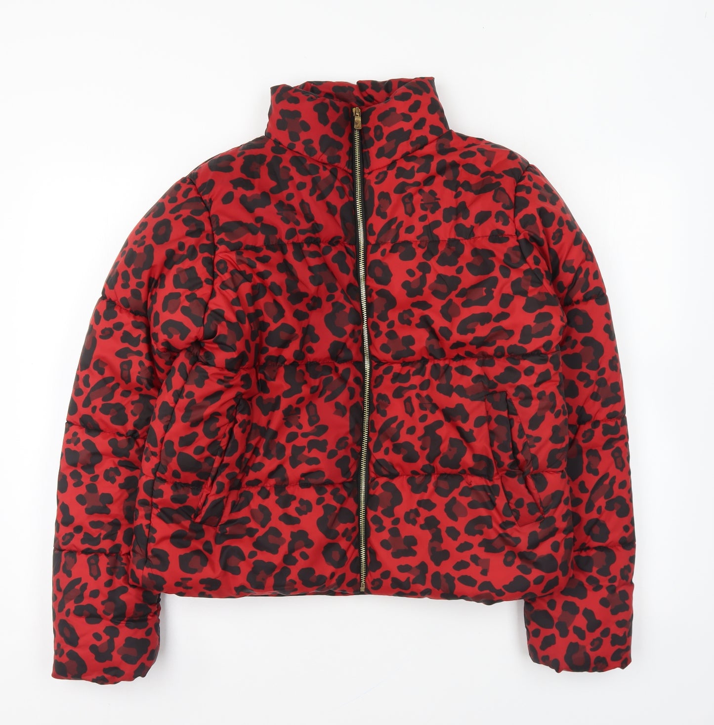 Lasula Womens Red Animal Print Puffer Jacket Coat Size M Zip
