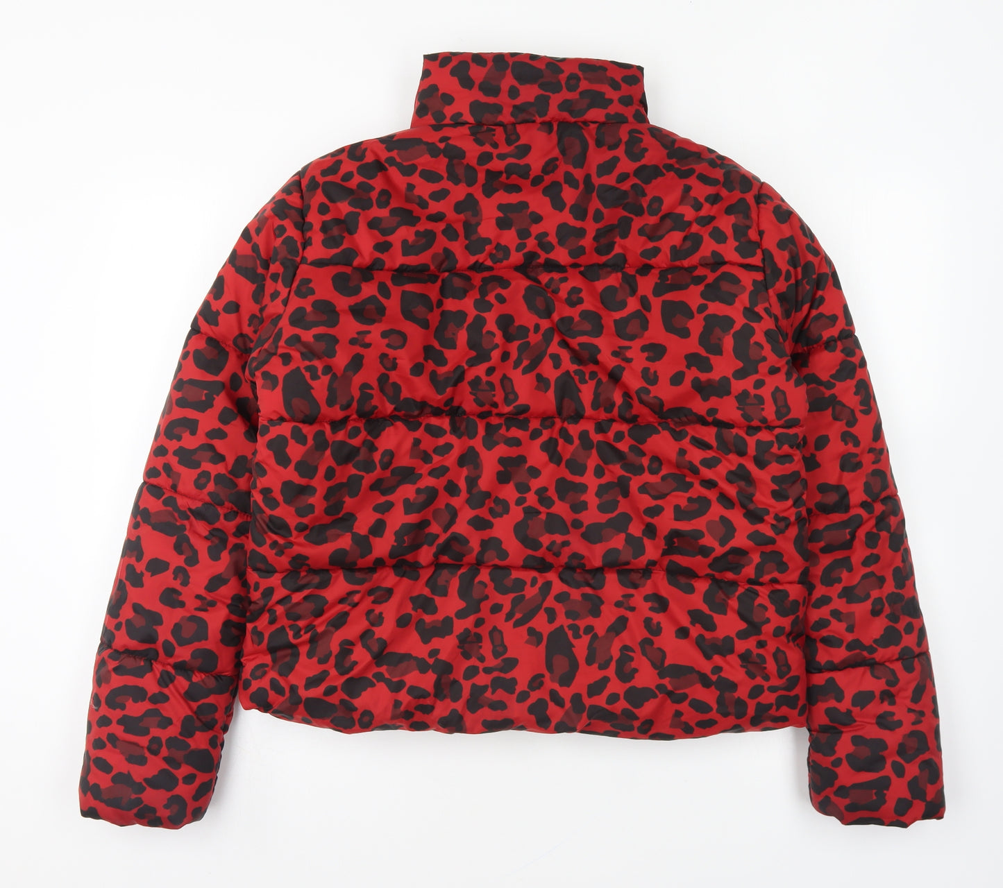 Lasula Womens Red Animal Print Puffer Jacket Coat Size M Zip