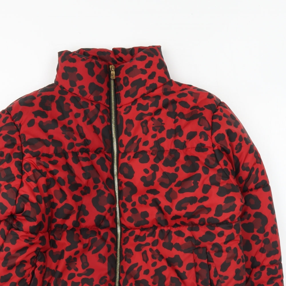 Lasula Womens Red Animal Print Puffer Jacket Coat Size M Zip