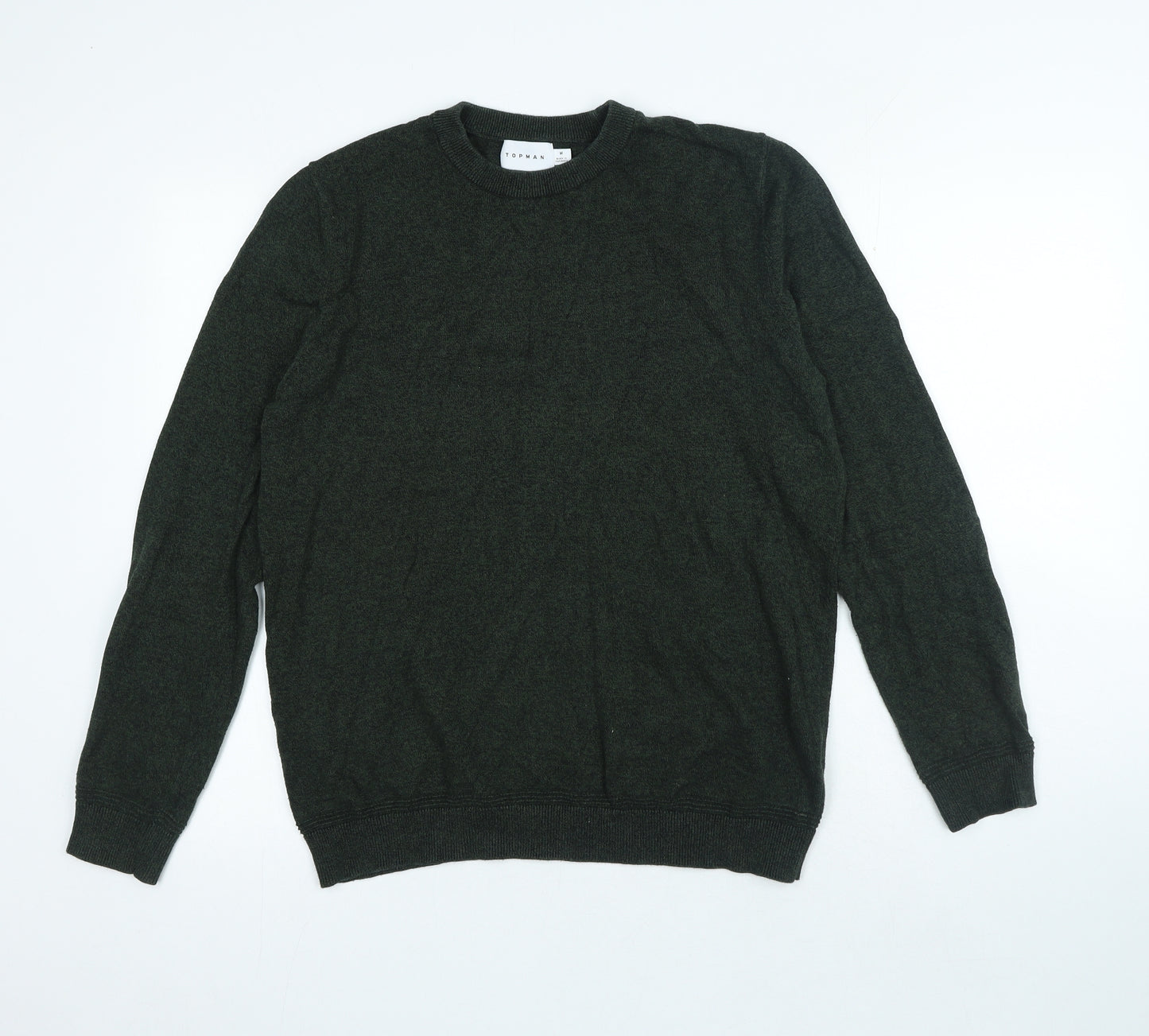 Topman Mens Green Crew Neck Cotton Pullover Jumper Size M