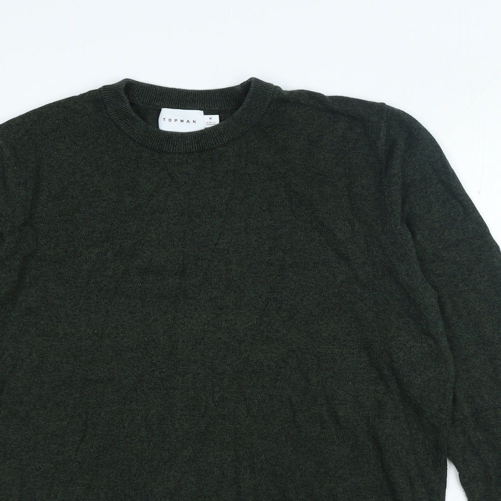 Topman Mens Green Crew Neck Cotton Pullover Jumper Size M
