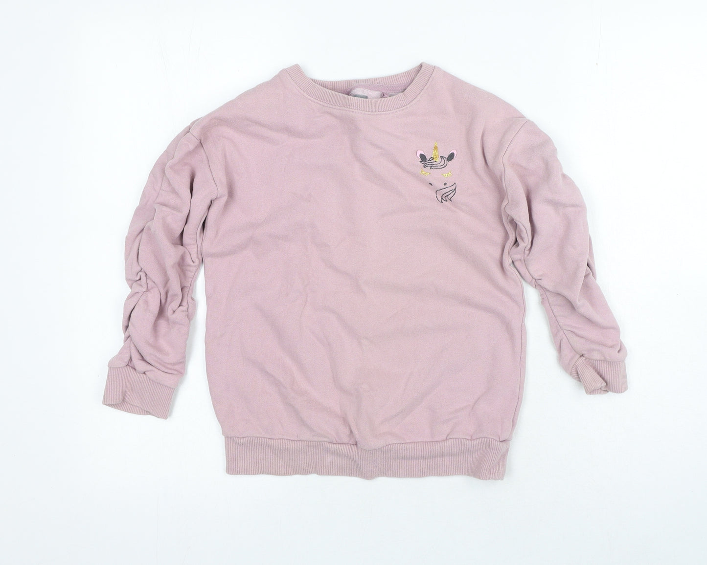 NEXT Girls Pink Cotton Pullover Sweatshirt Size 7 Years Pullover - Unicorn