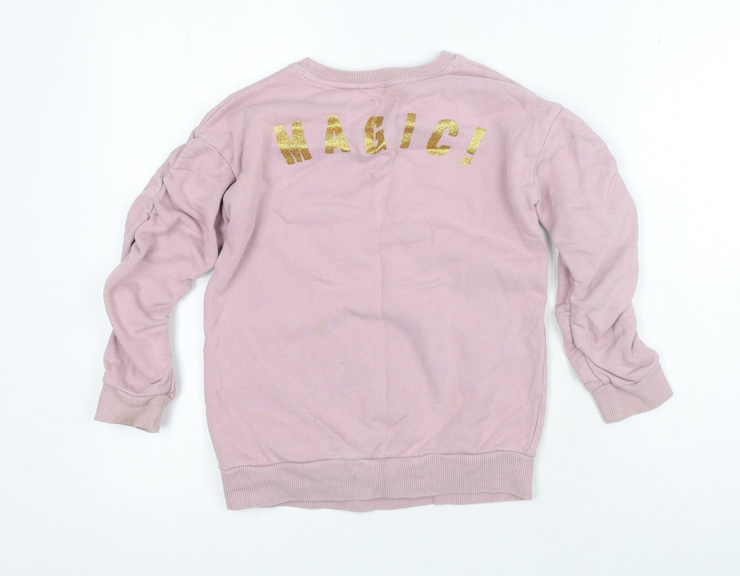NEXT Girls Pink Cotton Pullover Sweatshirt Size 7 Years Pullover - Unicorn