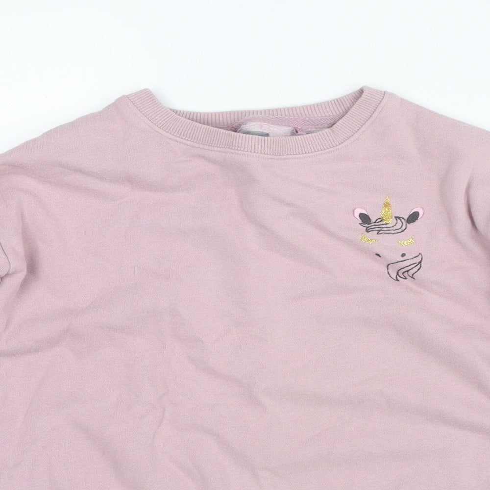 NEXT Girls Pink Cotton Pullover Sweatshirt Size 7 Years Pullover - Unicorn