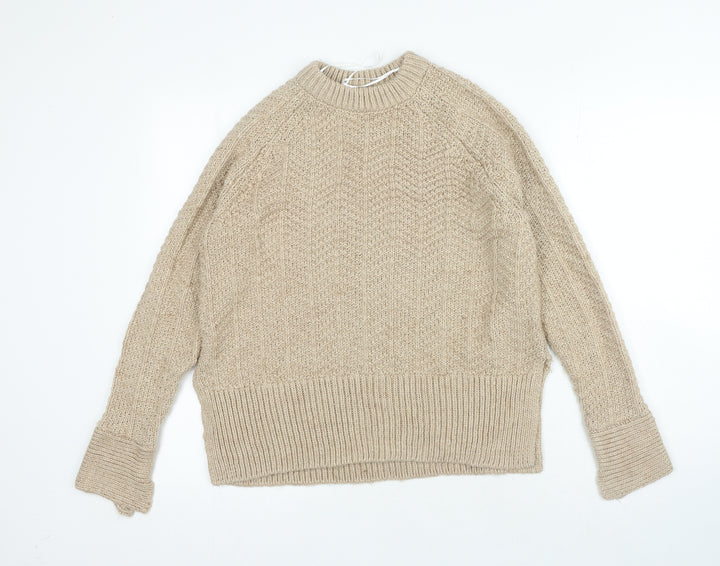 H&M Womens Beige Crew Neck Acrylic Pullover Jumper Size XS