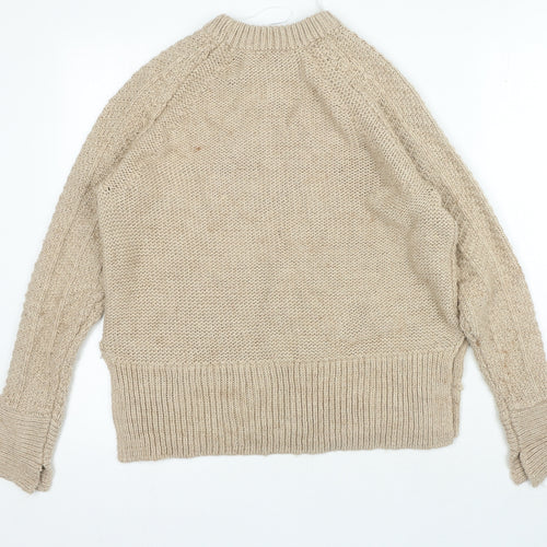 H&M Womens Beige Crew Neck Acrylic Pullover Jumper Size XS