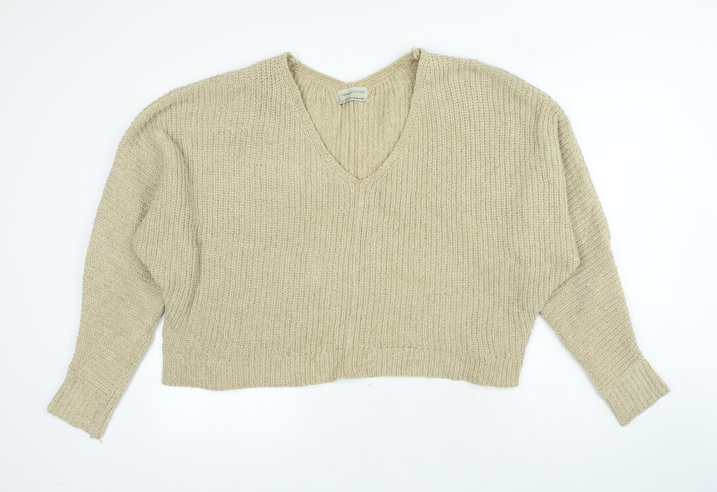 Urban Outfitters Womens Beige V-Neck Polyester Pullover Jumper Size L