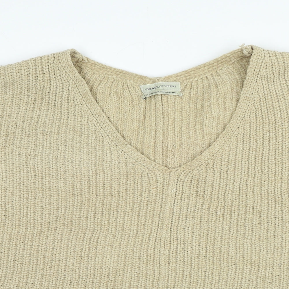 Urban Outfitters Womens Beige V-Neck Polyester Pullover Jumper Size L