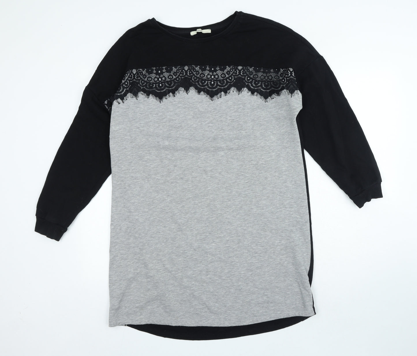George Womens Black Polyester Jumper Dress Size 14 Crew Neck Pullover - Lace Trim
