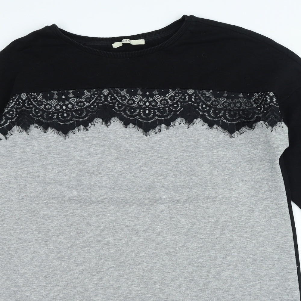 George Womens Black Polyester Jumper Dress Size 14 Crew Neck Pullover - Lace Trim