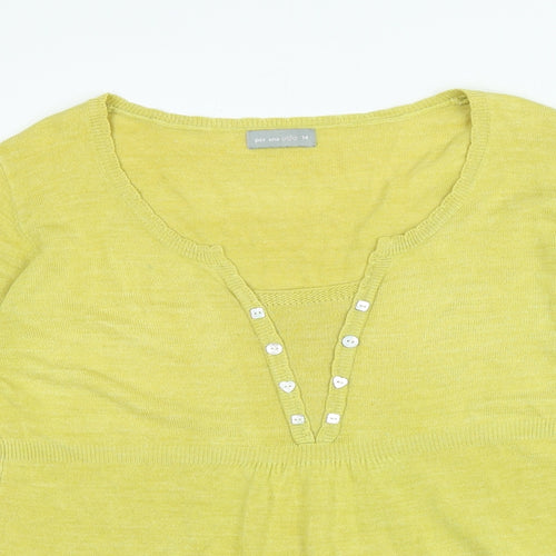 Per Una Womens Green Acrylic Basic Blouse Size 14 V-Neck