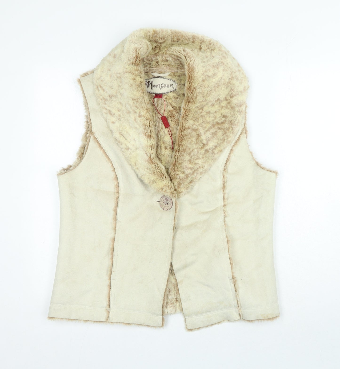 Monsoon Womens Beige Gilet Jacket Size 16 Button