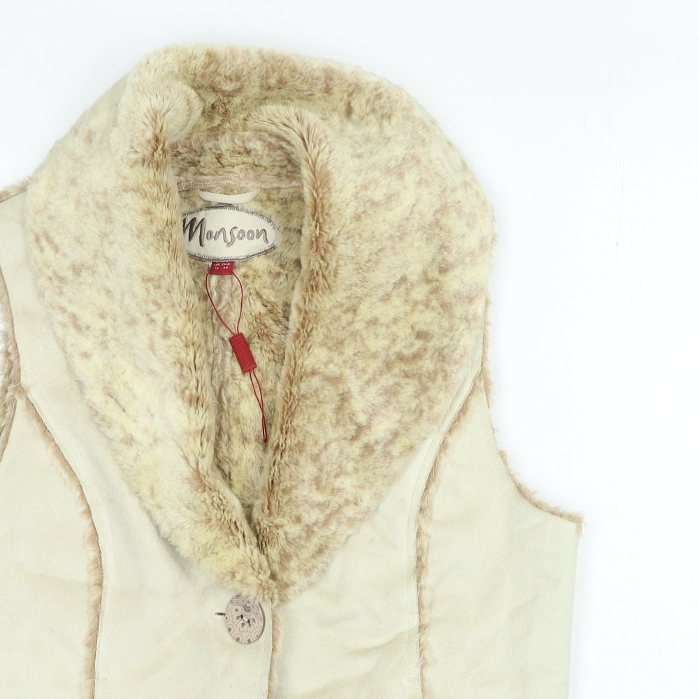 Monsoon Womens Beige Gilet Jacket Size 16 Button