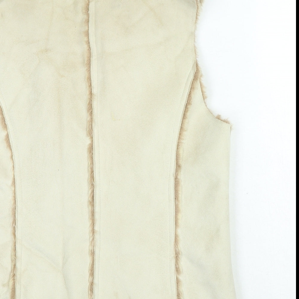 Monsoon Womens Beige Gilet Jacket Size 16 Button