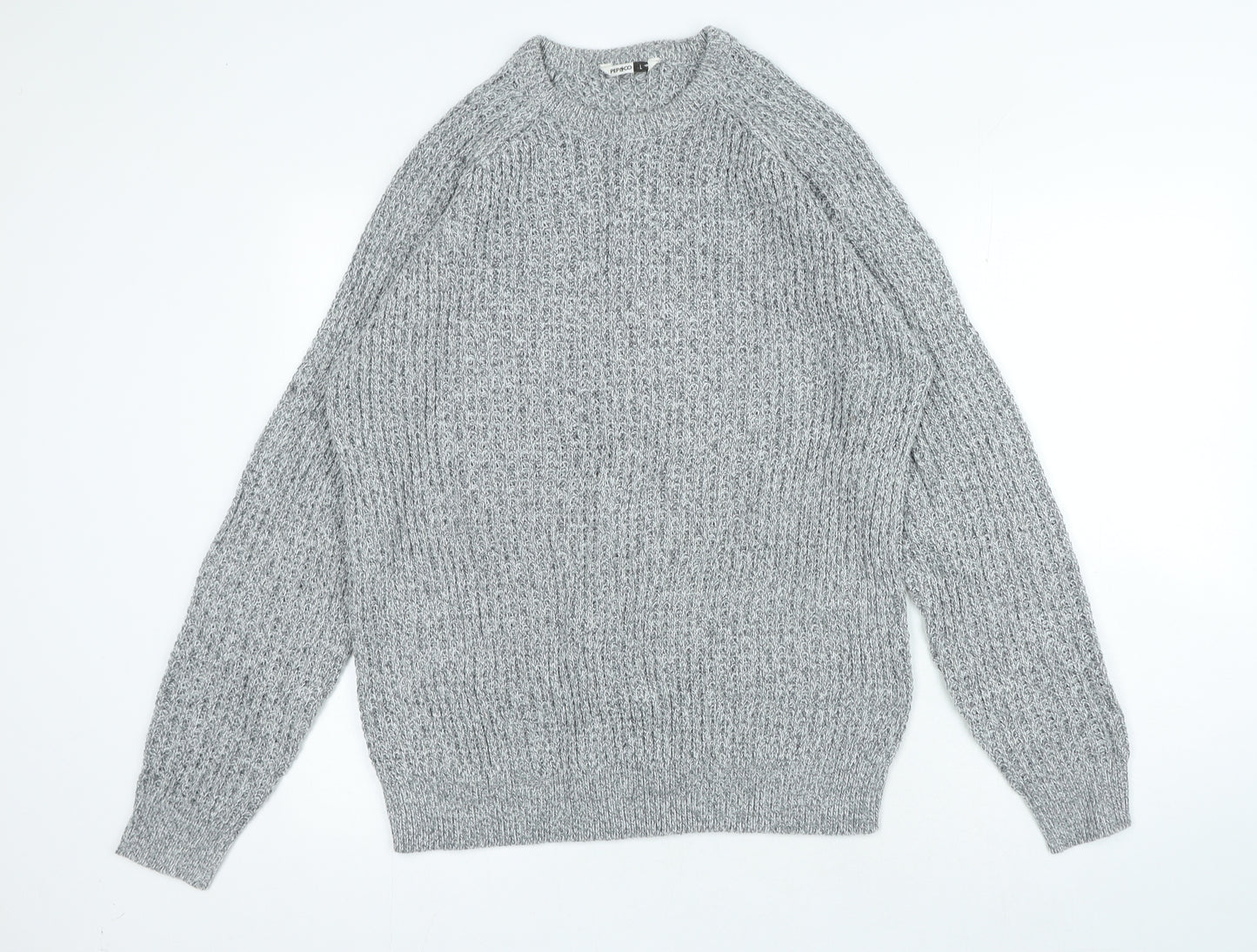 Pep&Co Mens Grey Crew Neck Acrylic Pullover Jumper Size L