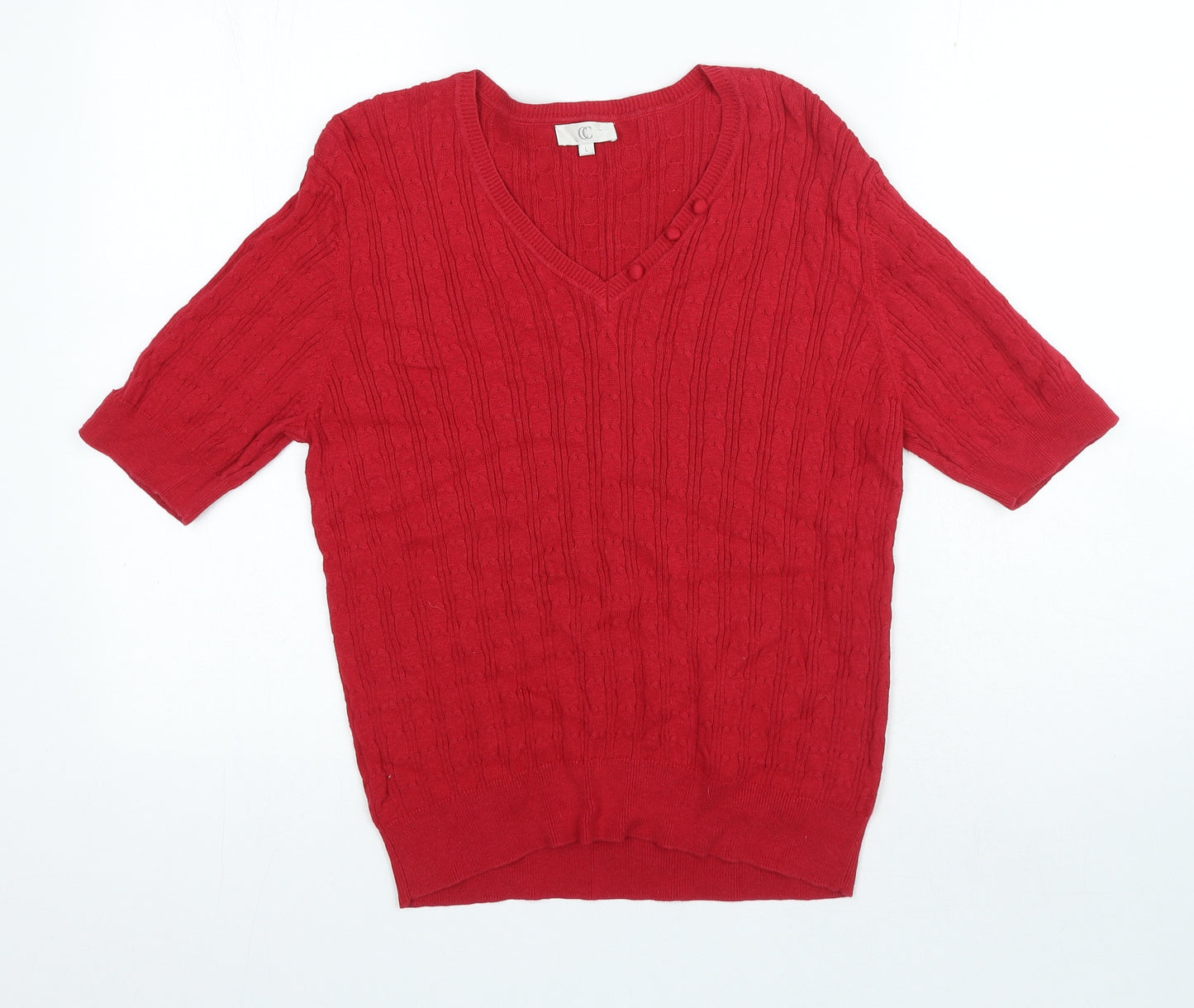 CC Womens Red V-Neck Acrylic Pullover Jumper Size L