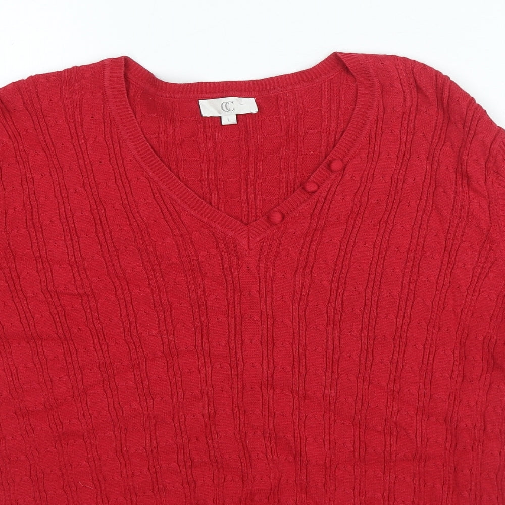 CC Womens Red V-Neck Acrylic Pullover Jumper Size L
