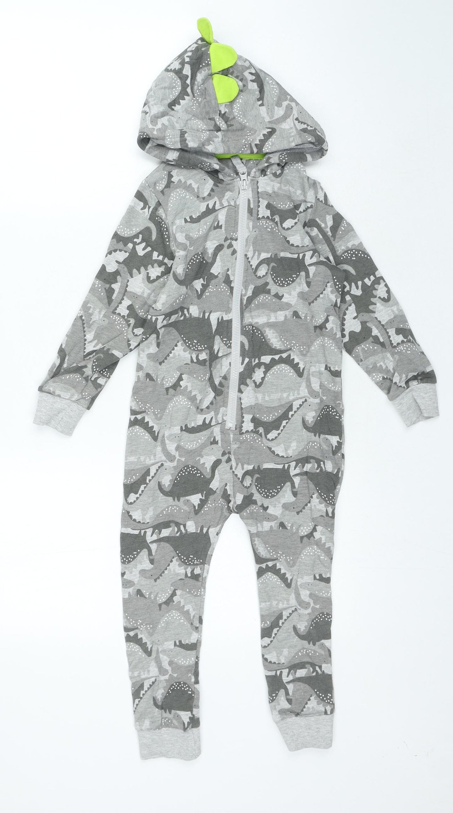 Matalan Boys Grey Geometric Cotton One Piece Size 3-4 Years Zip - Dinosaur