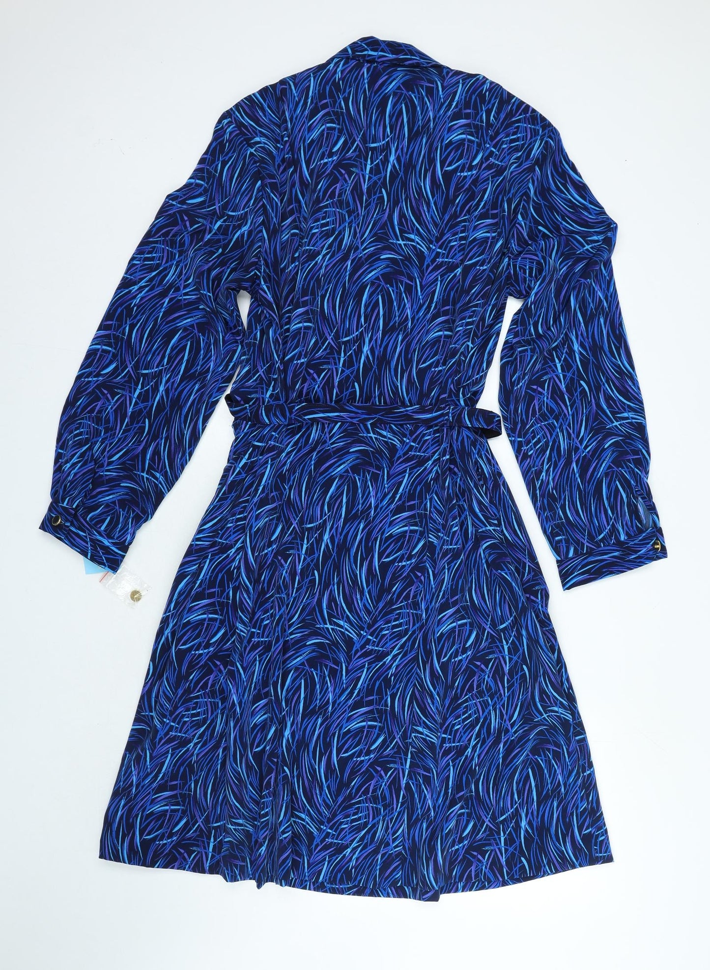 Cedille Womens Blue Camouflage Polyester A-Line Size 20 Collared Button - Belted