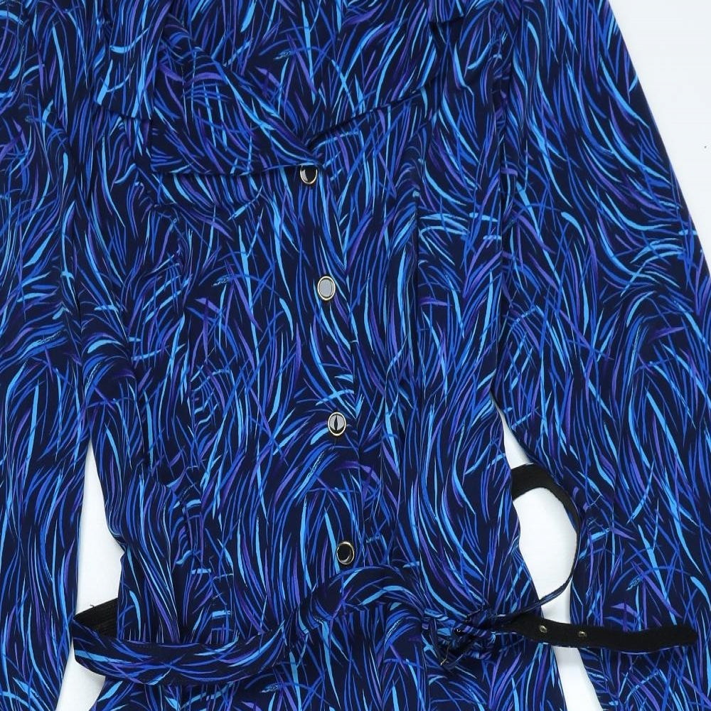Cedille Womens Blue Camouflage Polyester A-Line Size 20 Collared Button - Belted