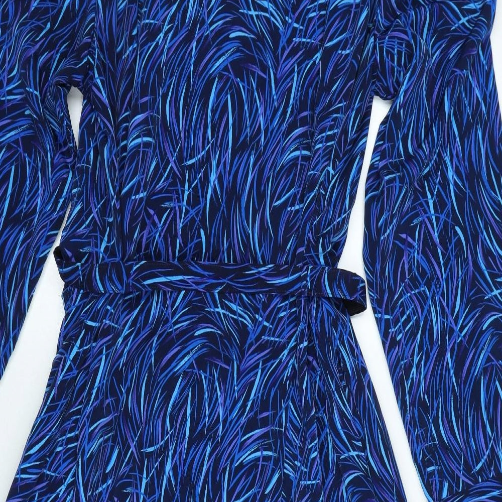 Cedille Womens Blue Camouflage Polyester A-Line Size 20 Collared Button - Belted