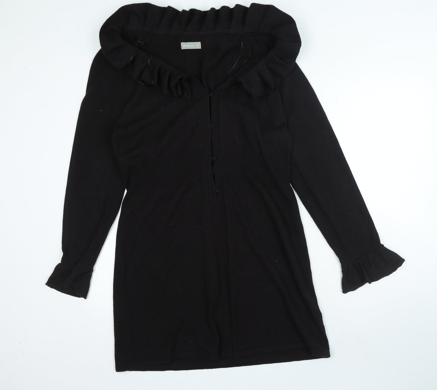 Per Una Womens Black V-Neck Acrylic Cardigan Jumper Size 16