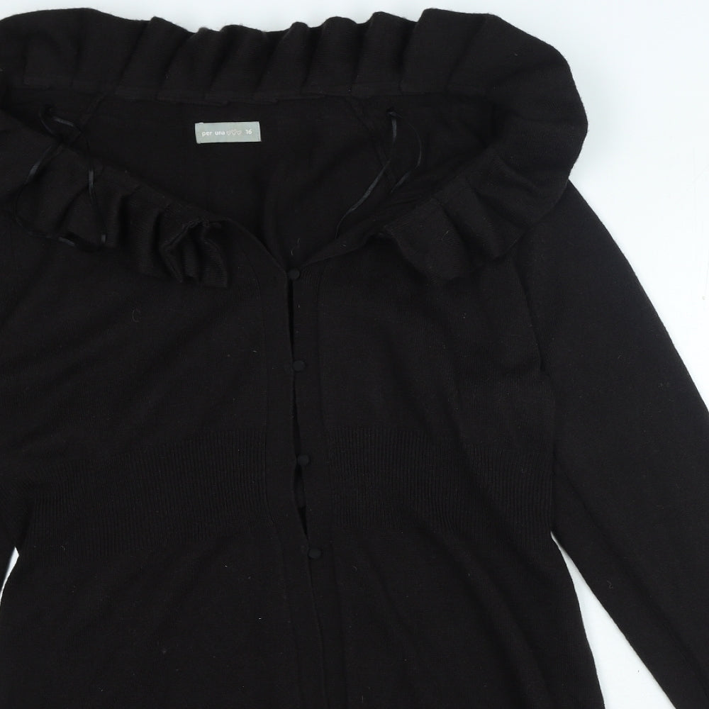 Per Una Womens Black V-Neck Acrylic Cardigan Jumper Size 16