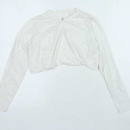 NEXT Girls White Round Neck Houndstooth Cotton Cardigan Jumper