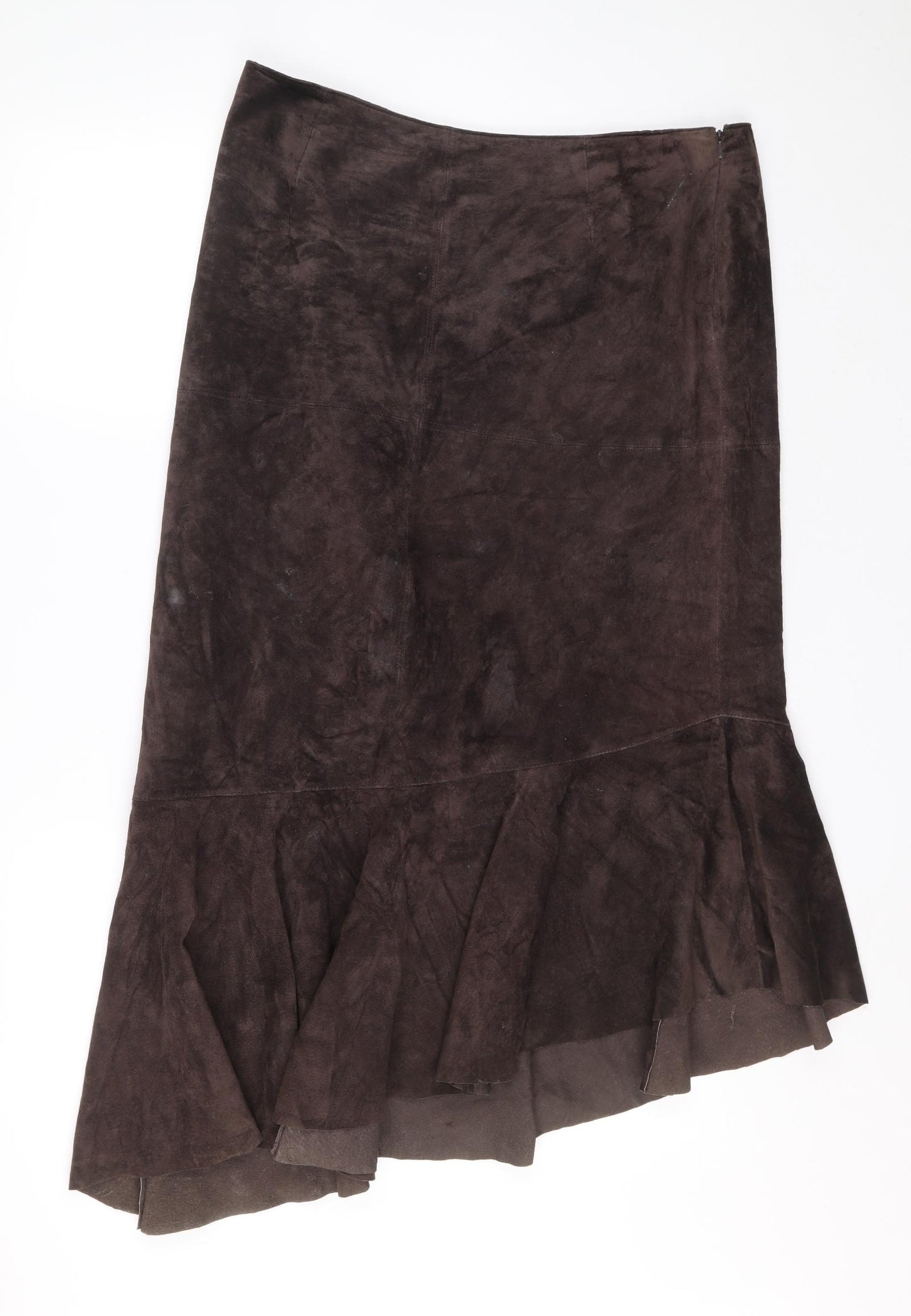 Monsoon Womens Brown Leather A-Line Skirt Size 16 Zip