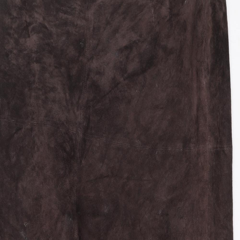 Monsoon Womens Brown Leather A-Line Skirt Size 16 Zip