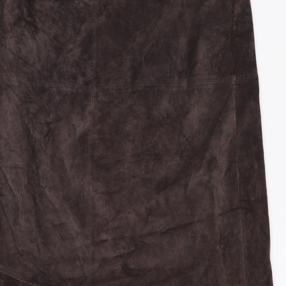 Monsoon Womens Brown Leather A-Line Skirt Size 16 Zip
