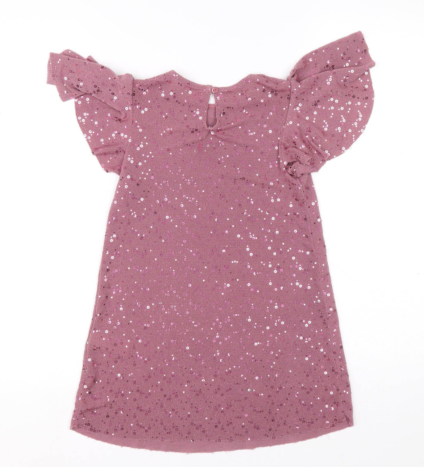 NEXT Girls Pink Nylon Basic T-Shirt Size 7 Years Round Neck Hook & Eye