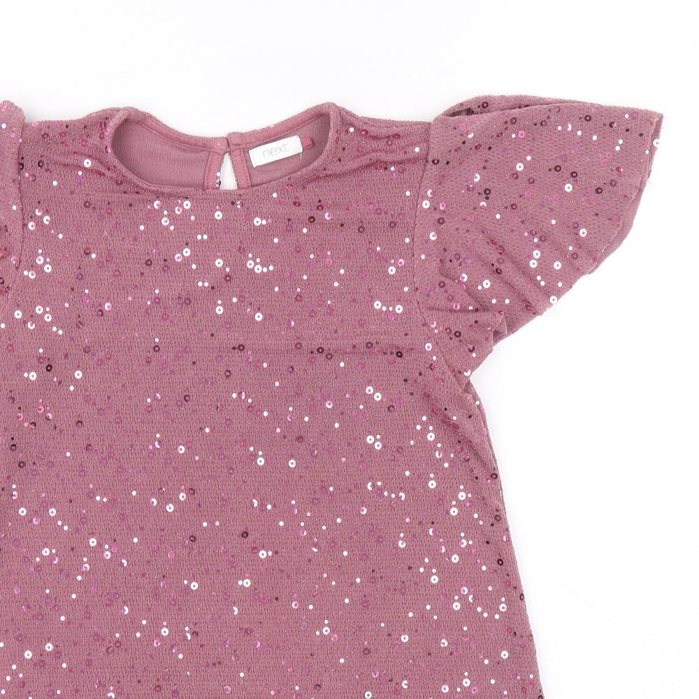 NEXT Girls Pink Nylon Basic T-Shirt Size 7 Years Round Neck Hook & Eye