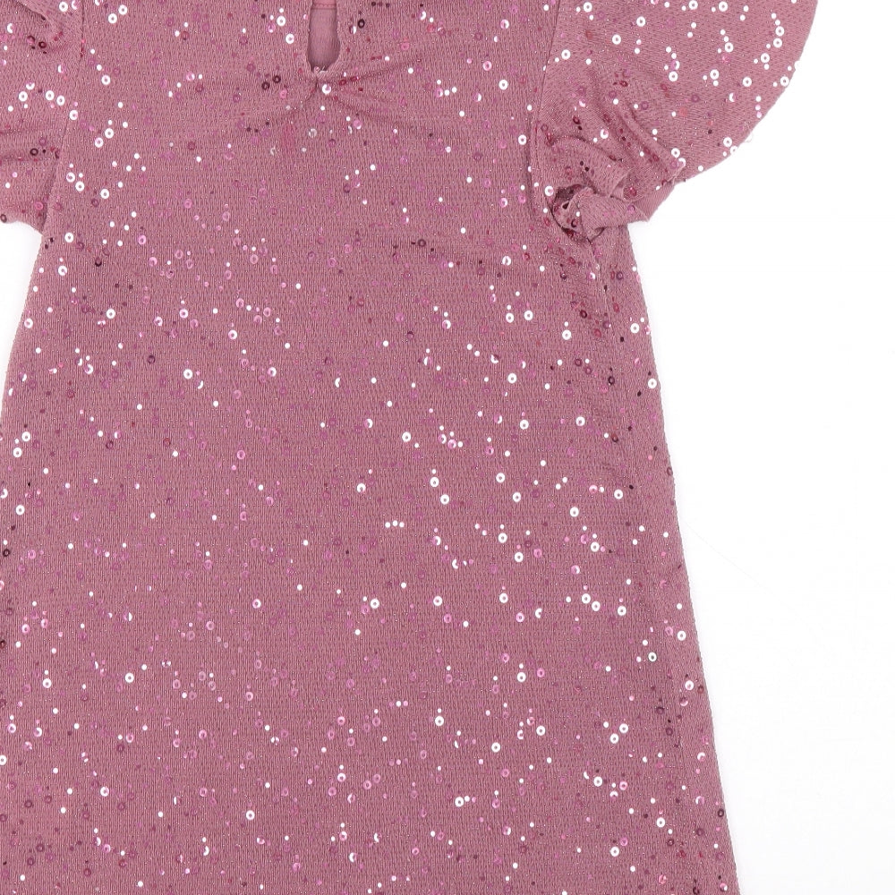 NEXT Girls Pink Nylon Basic T-Shirt Size 7 Years Round Neck Hook & Eye