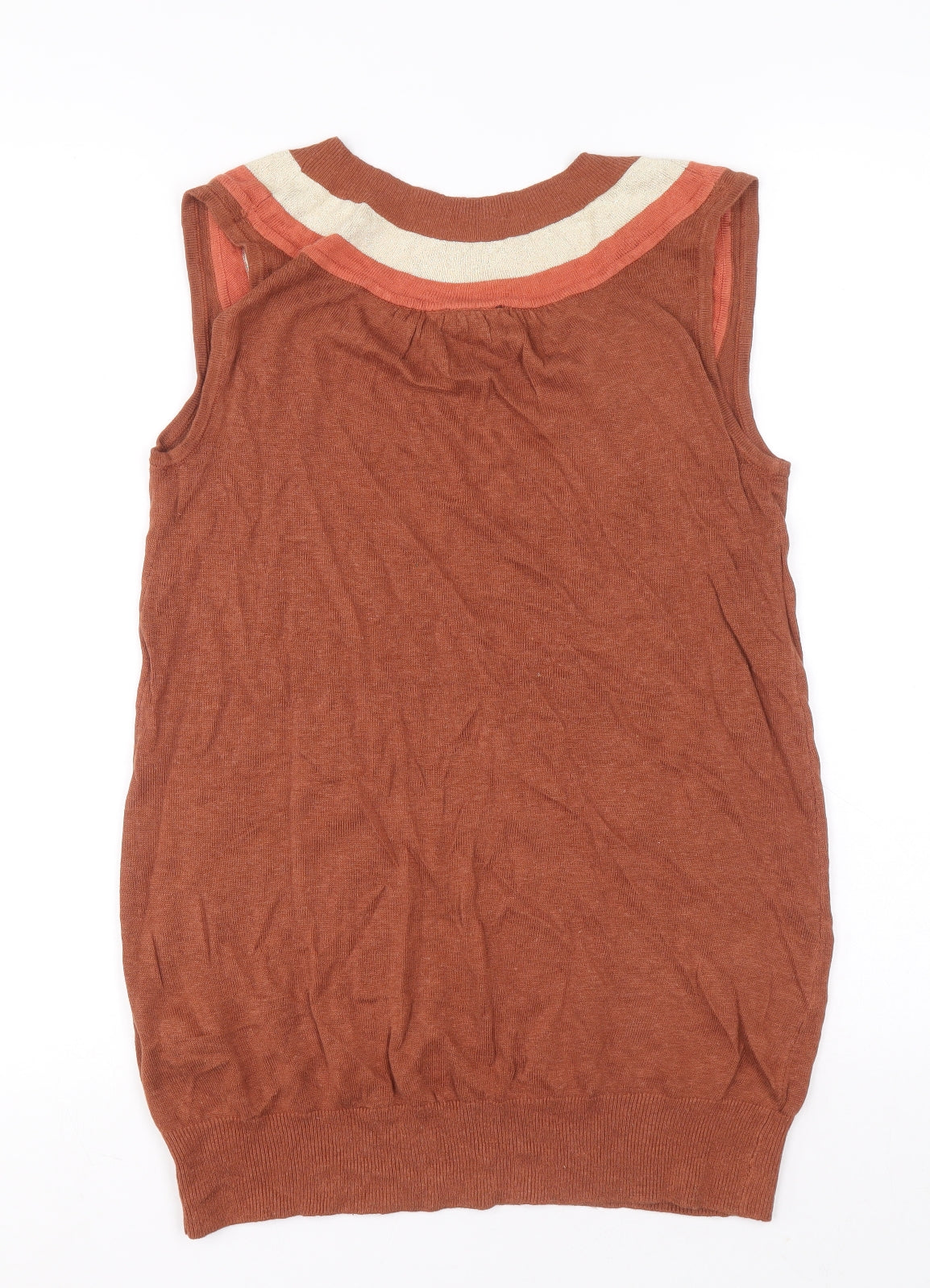 Principles Womens Brown Linen Basic Tank Size 12 Boat Neck - Striped detail on collar
