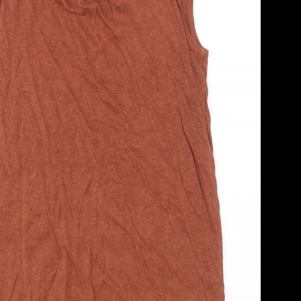Principles Womens Brown Linen Basic Tank Size 12 Boat Neck - Striped detail on collar