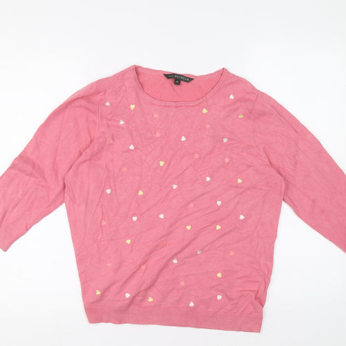 Love Knitwear Womens Pink Round Neck Geometric Viscose Pullover Jumper Size 14 - Hearts