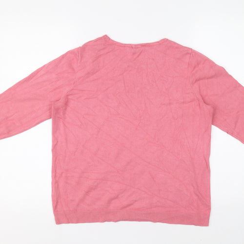 Love Knitwear Womens Pink Round Neck Geometric Viscose Pullover Jumper Size 14 - Hearts