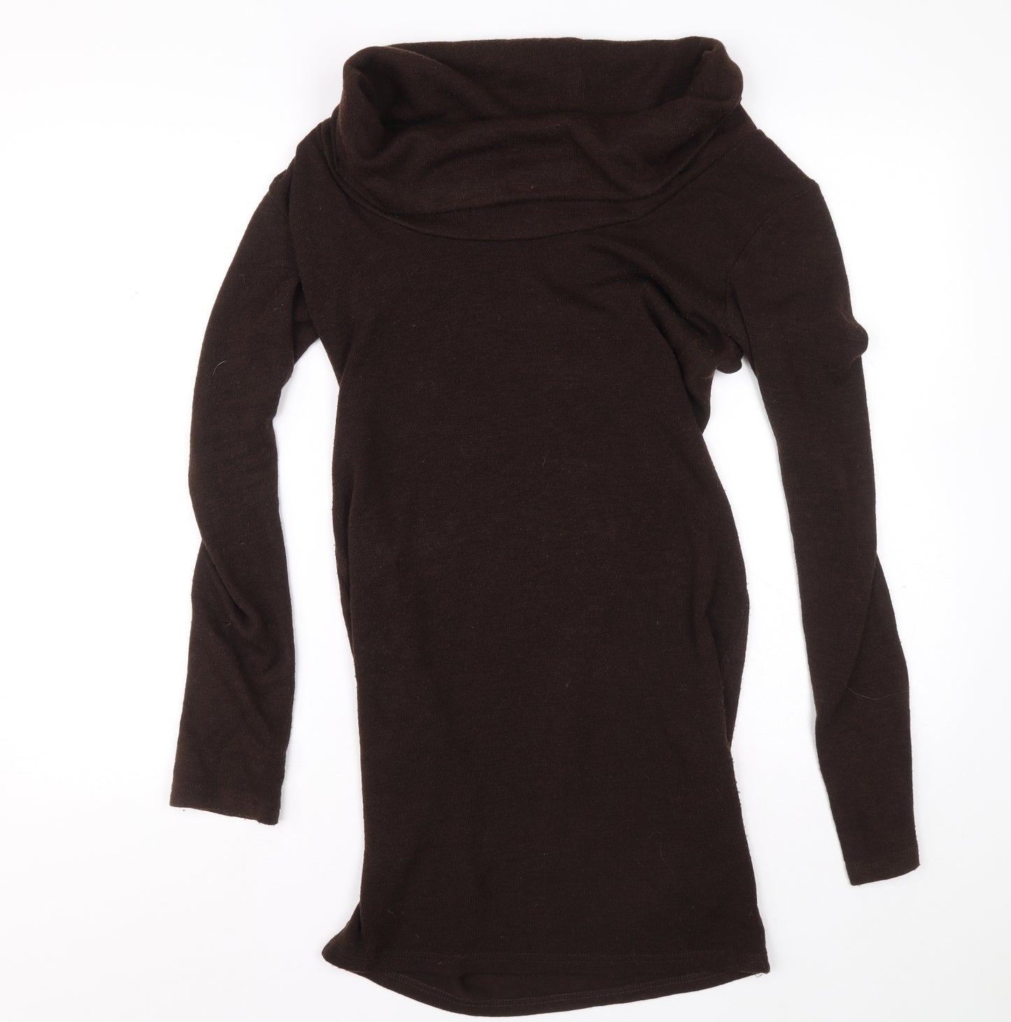 Pattyboutik Womens Brown Cotton Jumper Dress Size M Roll Neck Pullover