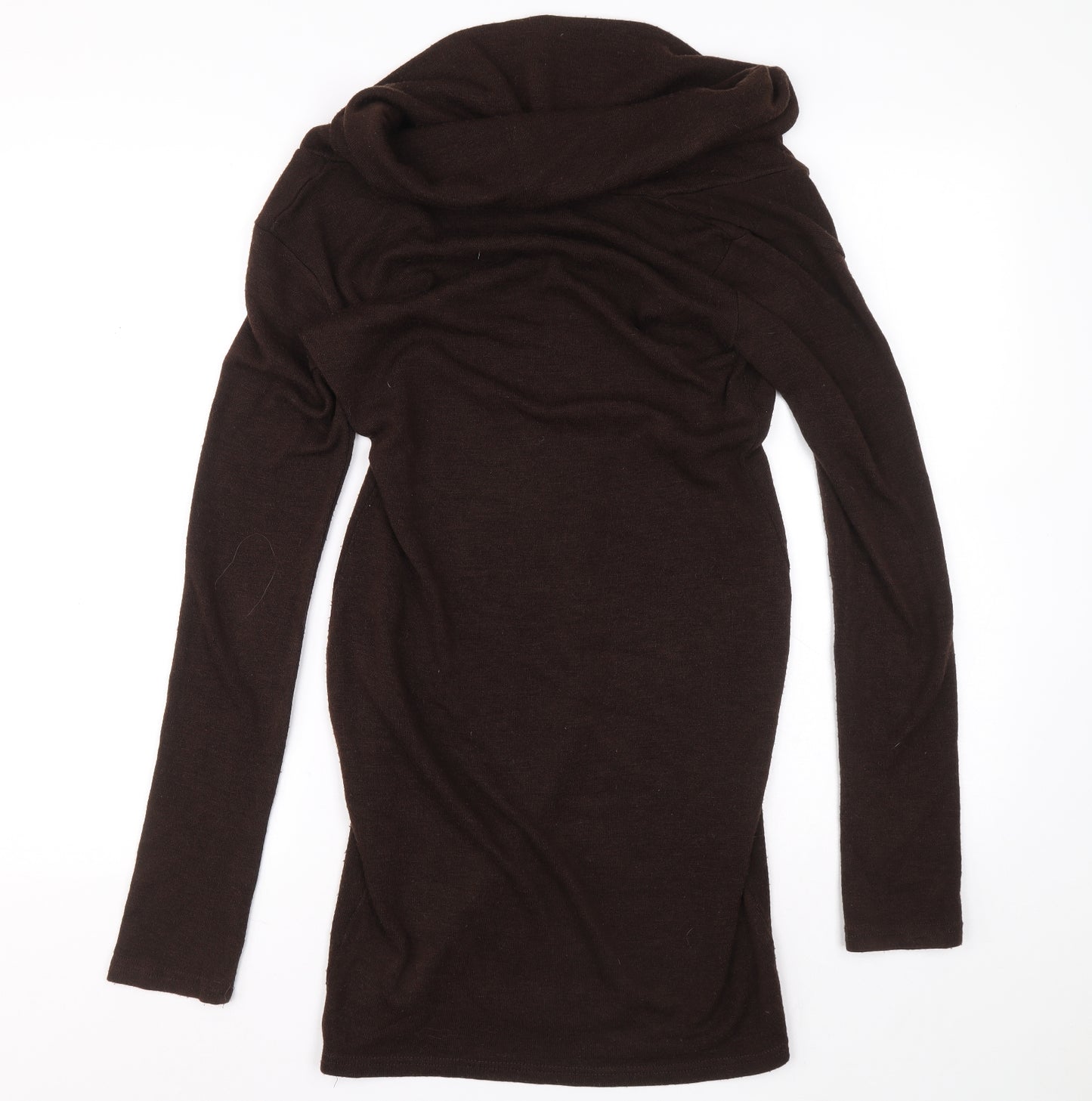 Pattyboutik Womens Brown Cotton Jumper Dress Size M Roll Neck Pullover