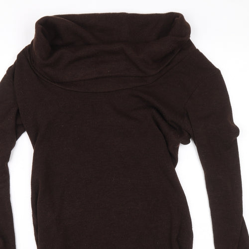 Pattyboutik Womens Brown Cotton Jumper Dress Size M Roll Neck Pullover