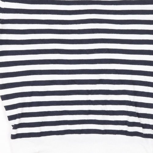 Marks and Spencer Womens Blue Round Neck Striped Viscose Cardigan Jumper Size 8